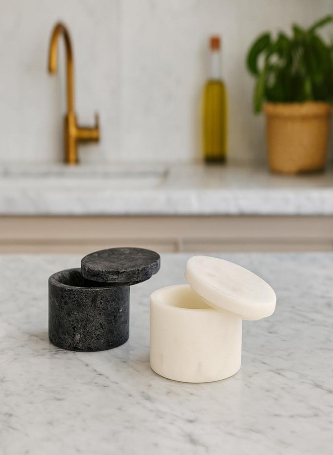 Little eXtra Marble Infinity Box with Lid, White and Grey - Round Small Jars Ideal for Food Storage, Dry Fruit Container, Salt and Pepper Cellar Box (Pack of 2) - Image 2